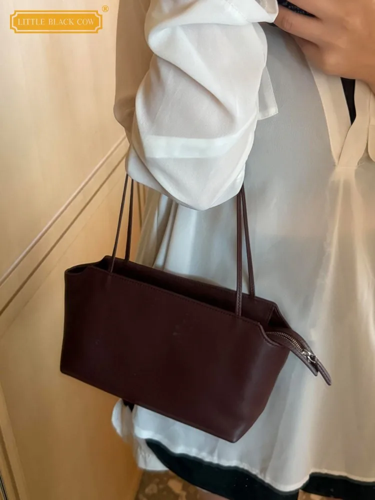 

New Office Ladies High Quality Zipper Sheepskin Genuine Leather Bag Tote Handbag Casual Single Shoulder Bag Women Underarm Bags