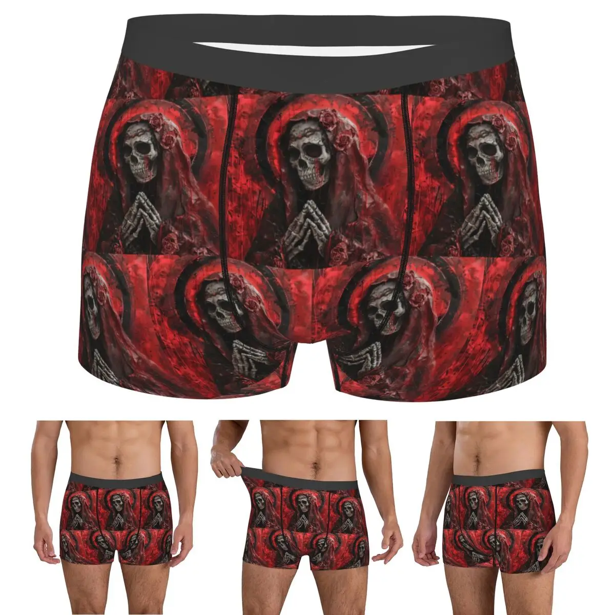 Boxer Underpants Shorts Santa Muerte Saint Death Goth Mexican Muertos Skull Panties Men Ventilate Underwear for Homme Man Gift