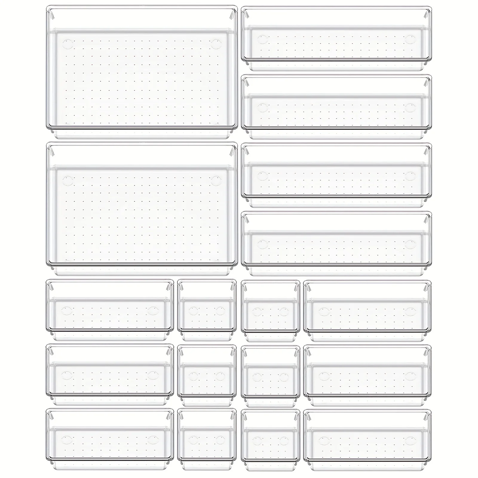 9/18 Pcs Versatile Vanity and Bathroom Drawer Organizers Set 4-size , Clear Plastic Desk Drawer Organizer Trays