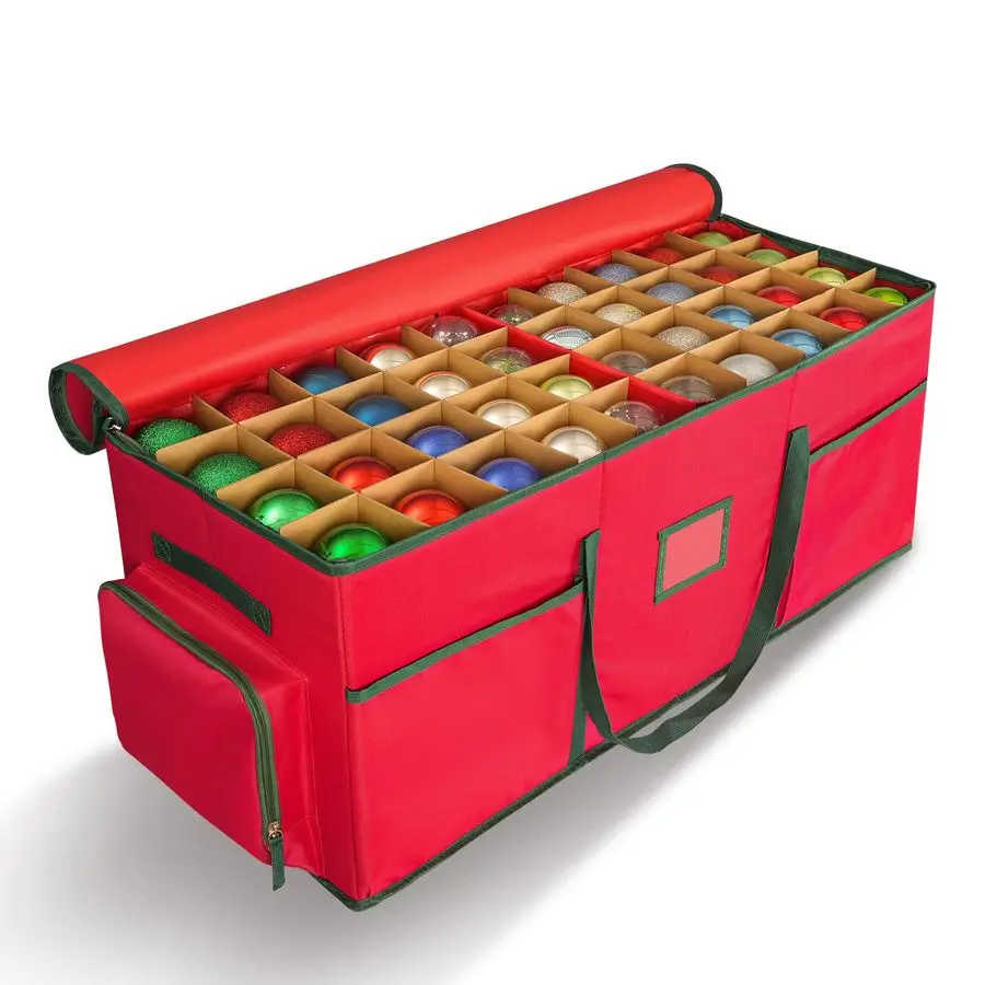 

Коробка для хранения украшений, вместимостью до 160 праздничных украшений, с регулируемыми разделителями и 6 карманами, контейнер для хранения большой вместимости для Рождества.