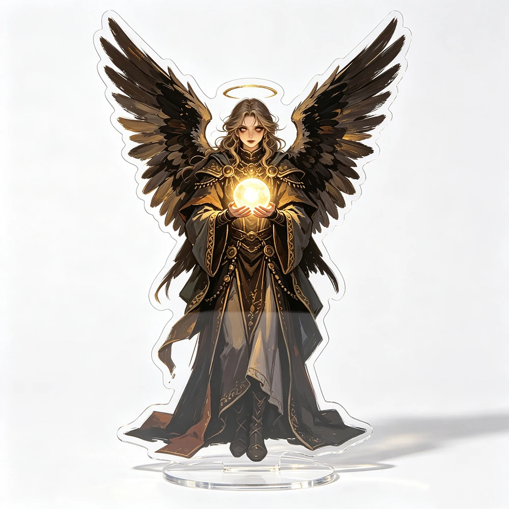1PC black gold dark winged Angel acrylic stand-up character niche desktop stand-up
