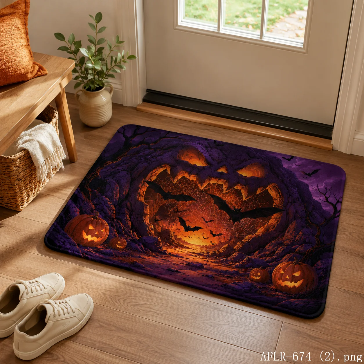 VIKAMA Dead Tree Pumpkin Crescent Moon Halloween Doormat Non Slip Indoor Outdoor Rug Cartoon Spooky Front Entrance Door Mat Rug