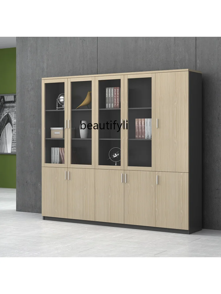 Plate Glass File Cabinet Wooden Document Cabinet Data Cabinet Simple Locker with Lock Office Hang Clothes Cabinet cabinet