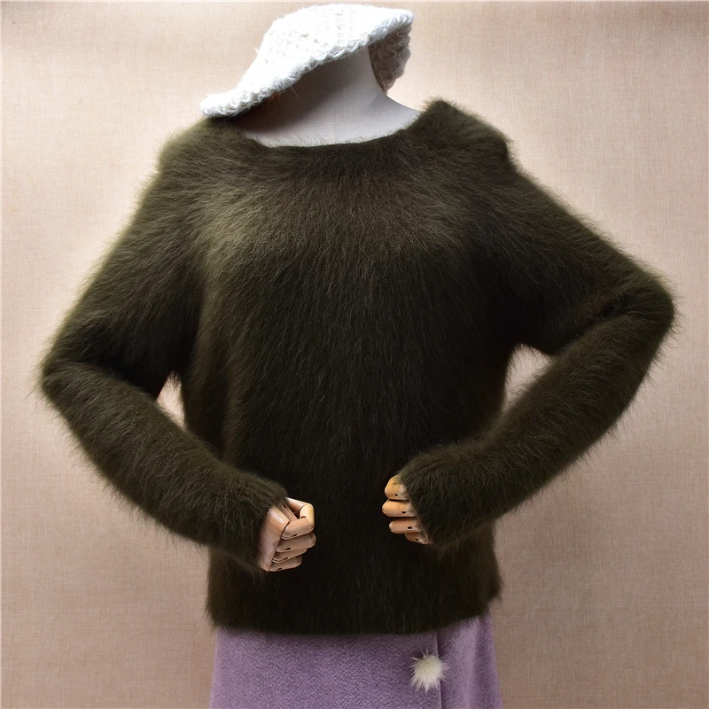 

Women Mujer Autumn Winter Clothing Hairy Plush Mink Cashmere Knitted O-Neck Short Style Crop Top Loose Pullover Sweater Jumper