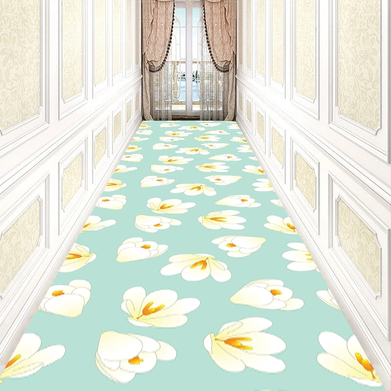 

Reese Lobby Long Carpet Living Room Bedroom Rug Spring Summer White Saffron On A Green Mint Hallway Corridor Aisle Hall Entrance