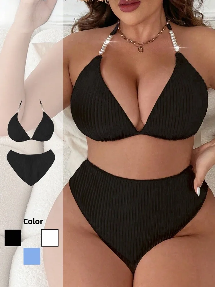 

Large Size Bla Deep V Ne Bikini Women's Swimwear Thermal Spring Bathing Suit Sexy Separate Design with Chest Pad No Steel...