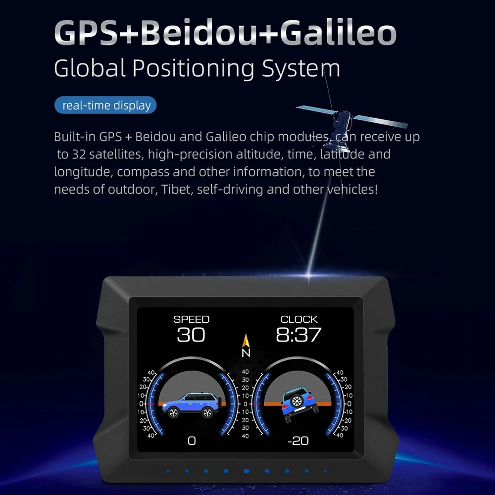 ​With Overspeed Low Voltage Alarm P22 Dual System HUD Slope Tilt Meter Car Electronics OBD2 GPS Head Up Display Speedometer