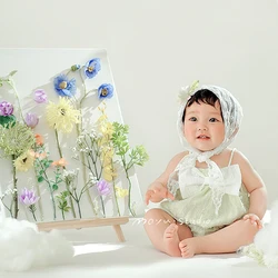 Vestido de bebé para sesión de fotos de 100 días, utilería de bricolaje, decoración de fotos con tema de flores artificiales, conjunto de ropa con diadema para niña