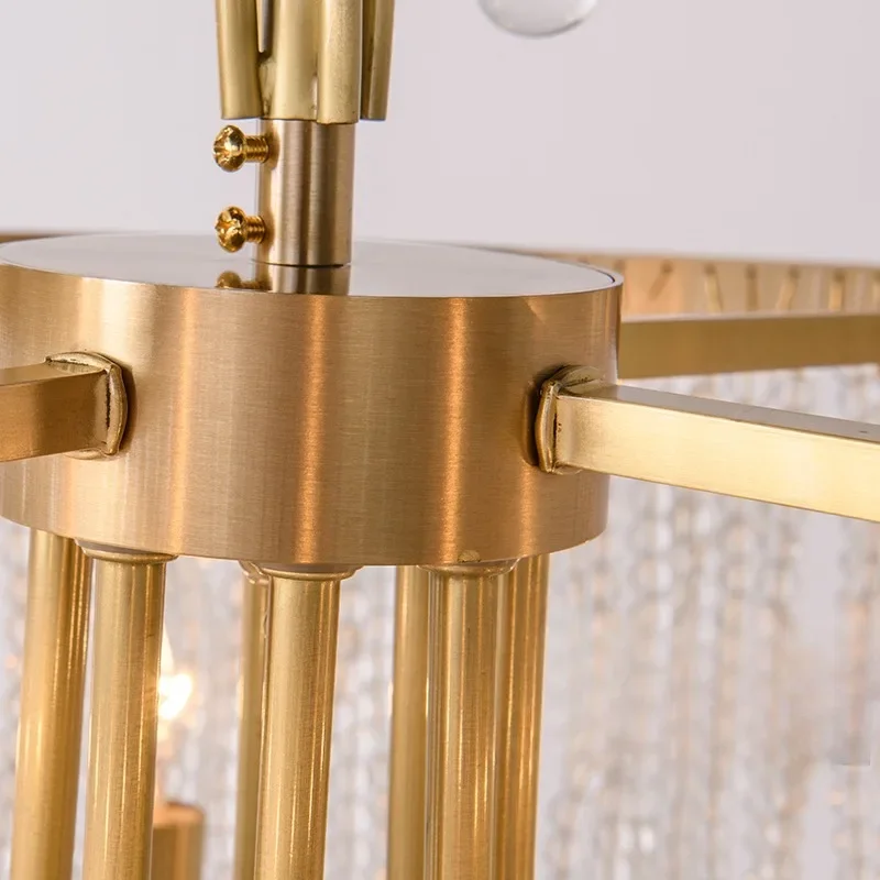 Modern Luxury Round Crystal Chandelier, Copper Gold Shiny Hanging Pendant Ceiling Lighting Fixture for Dining Room, Living Room,