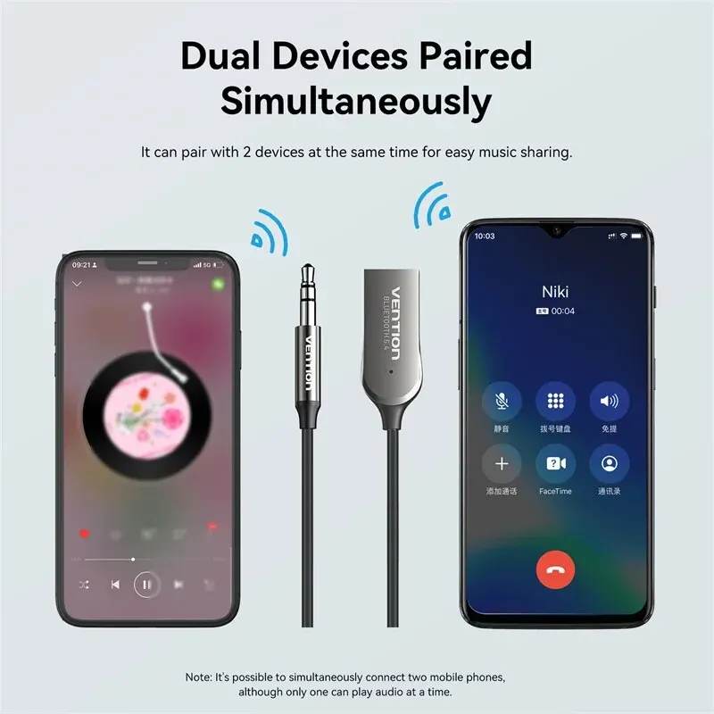 Vention-Adaptador auxiliar Bluetooth 5,3, receptor inalámbrico Bluetooth para coche, USB a conector de 3,5mm, micrófono de Audio, adaptador manos
