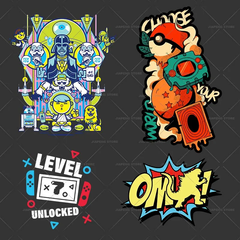 Pixel Nostalgic Games Heat Transfers Vinyl Stickers Iron On Transfer For Clothes T-shirt Man Hoodie Old times DIY Patches Gift