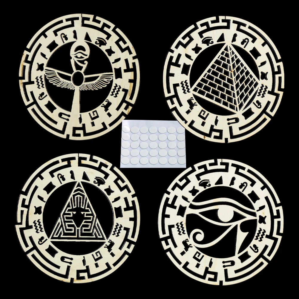 

4PCS/ Set 30cm Openwork Eye of Horus Pyramid Viking Totem Round Wood Wall Pendant Mascot Amulet Geometry Charm Dangle Home Decor