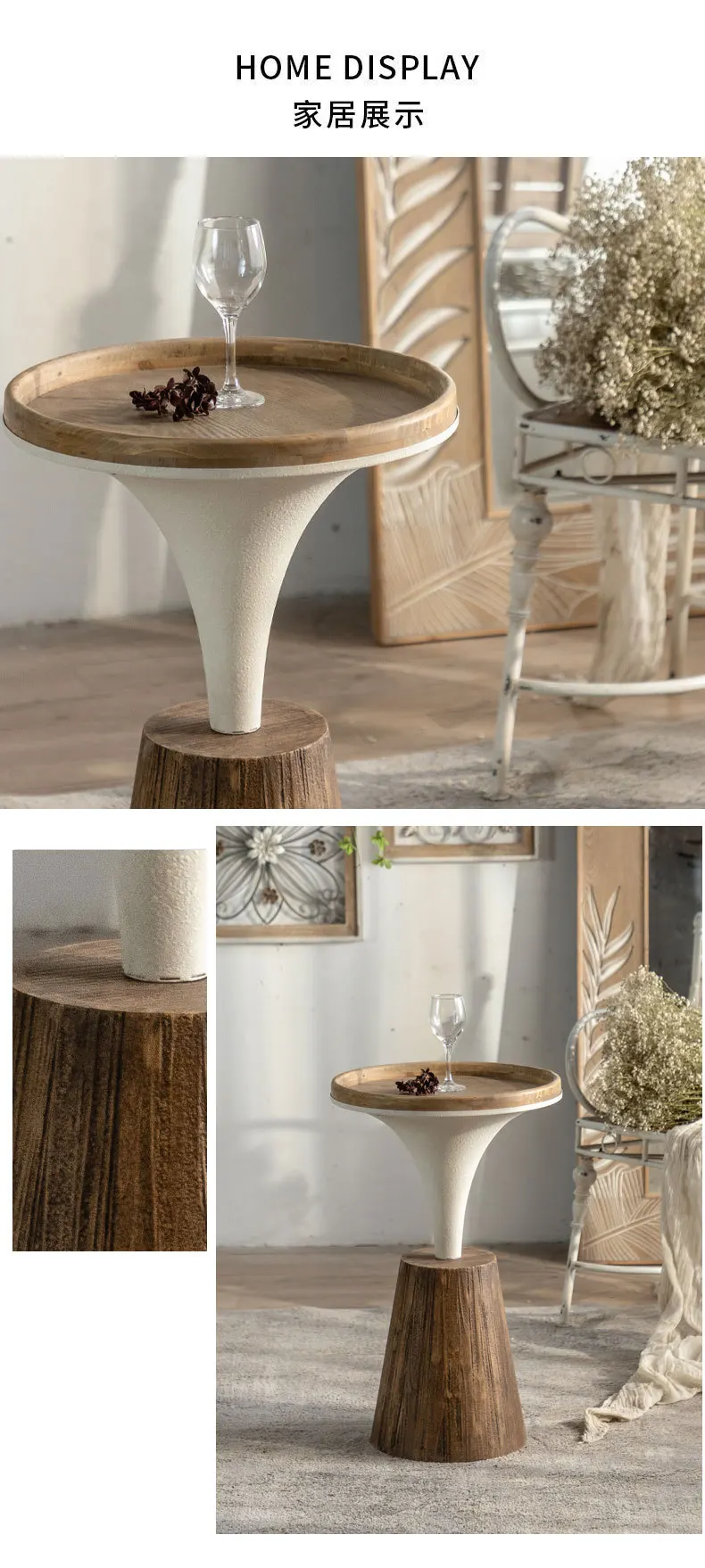 وابي سابي من الخشب الصلب مع طاولة قهوة كلاسيكية من الحديد، شاي جانبي صغير، أثاث منزلي أمريكي عتيق، طاولات مقهى إبداعية