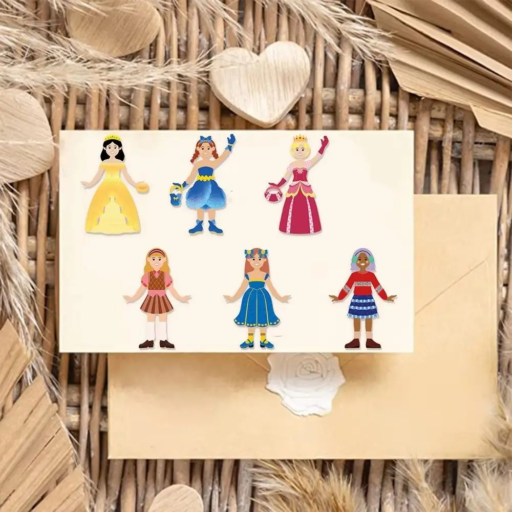 8PCS New Cute Princess Dress Up Puzzle Stickers Reusable Creative Luggage Sticker Cartoon Waterproof Scrapbooking Materials