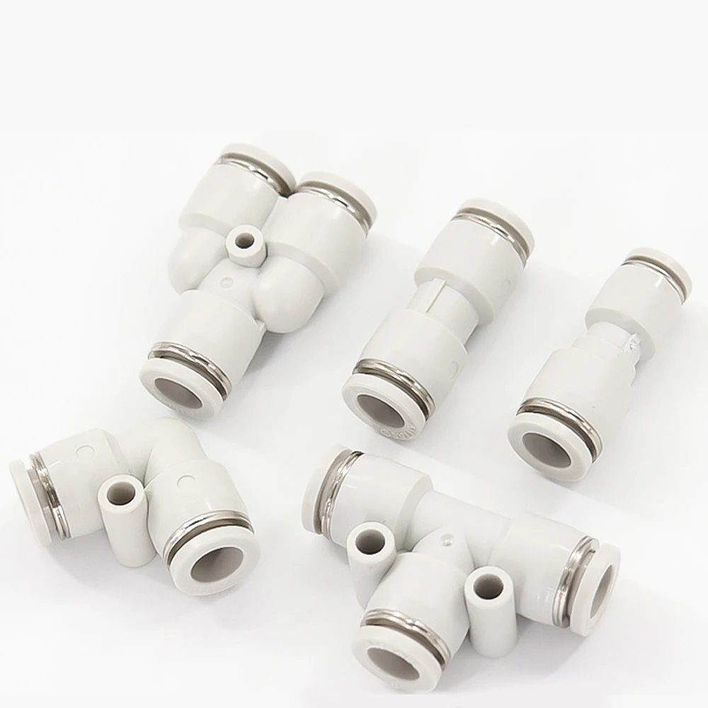 White Pneumatic Fitting Tube Connector Water Pipe Push In Hose 4mm 6mm 8mm 10mm 12mmPU PLM PZ PE PY PV PM Quick Release Couping