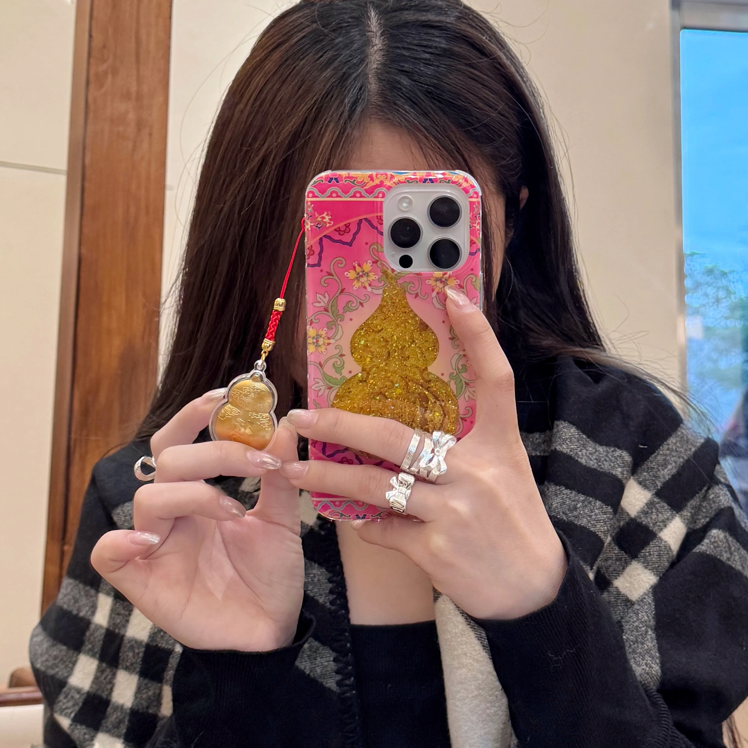 3D Cute Chinese Traditional Cultural Element GlitTer Gourd Phone Case for iphone 16 Promax  15 14 13 12 Protective Cover Gift