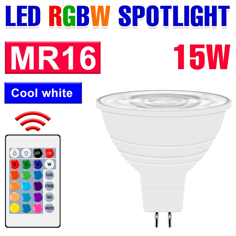 15W RGB LED-lamp E27 slimme lamp E14 IR-afstandsbediening dimbaar kleurrijke spotlight GU10 voor thuissfeer decor MR16 neonlicht