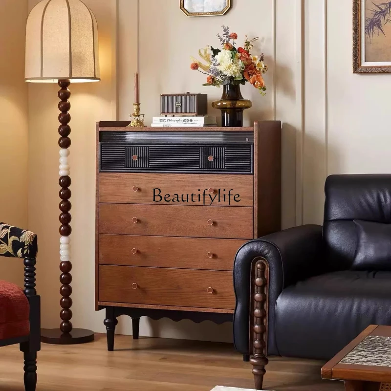 

Medieval solid wood chest of drawers French retro living room wall storage locker