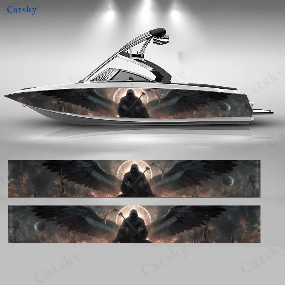 

2Pcs Blazing Fallen Angel Boat Stickers, PVC Waterproof Durable Vinyl Wrap Decals for Fishing Boats, Durable and Stylish Design