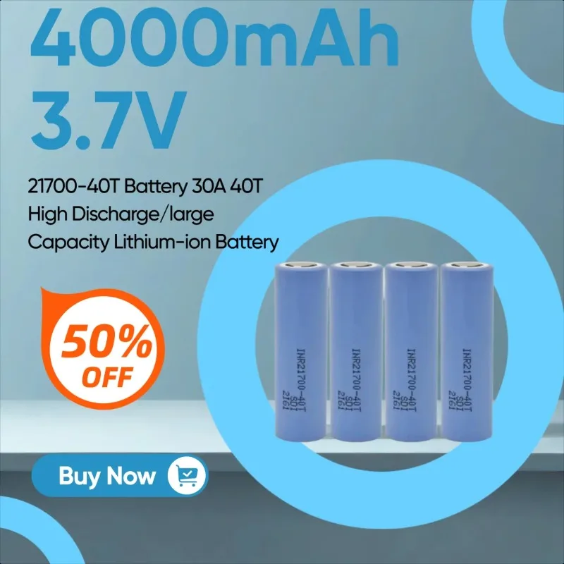

4000mAh 3.7V 21700-40T Battery 30A 40T High Discharge/large Capacity Lithium-ion Battery