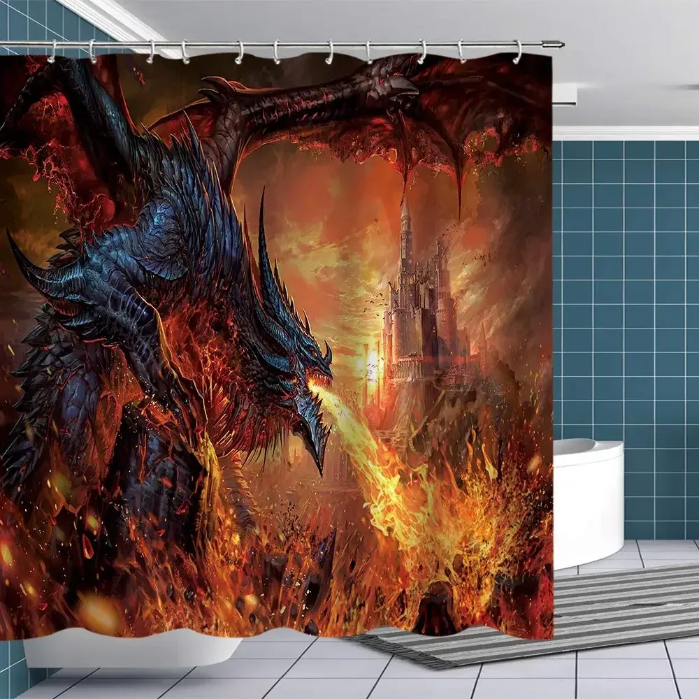 Medieval Fantasy Theme Purple Dragon Shower Curtain Magic Animals Polyester Fabric Bath Curtain Bathroom Showers Curtains Sets