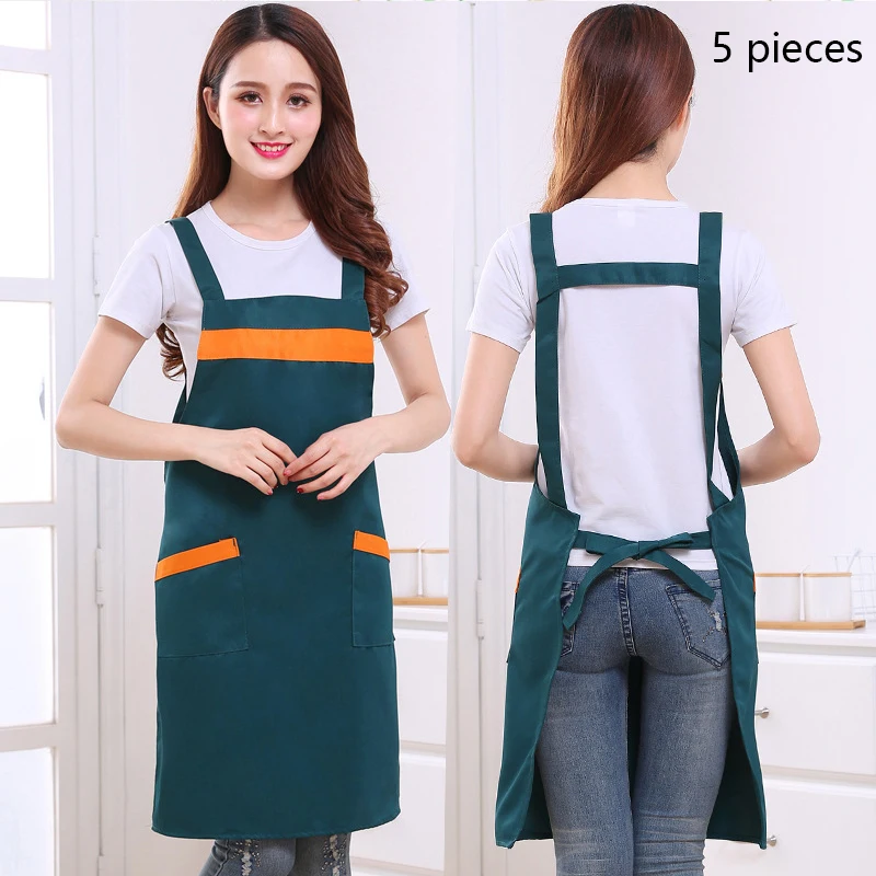 5 Pieces Customizable Apron Hotel Restaurant Female Chef Kitchen Aprons Flower Shop Cafe Bakery Waiter Work Pinafore H-Shaped