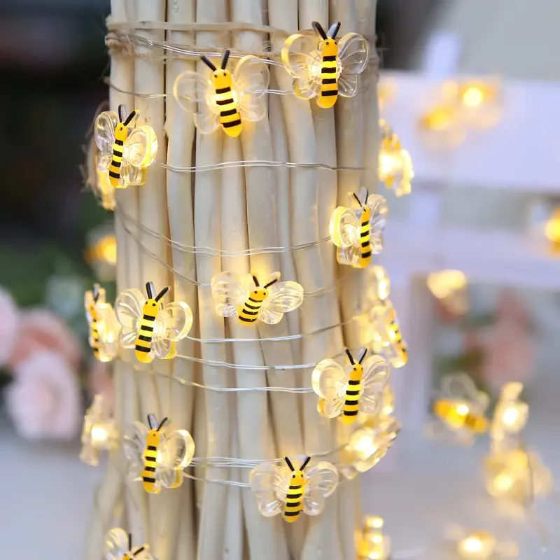 1pc 10/20/30 LED Cute Bee String Lights Garden Fairy Lights Battery Powered For Outdoor Indoor Home Party Holiday Gift Decor