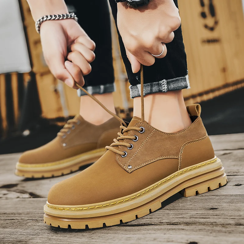 

Fashion Men's Leather Shoes England Style Formal Shoes for Man Non Slip Ankle Boots Outdoor Waterproof Casual Tim Work Land Shoe