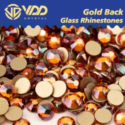 VDD 126 Sun Star High Quality SS4-SS20 Glass Rhinestones Crystal Gold Flatback Strass Stones For Nail Art Crafts Decorations
