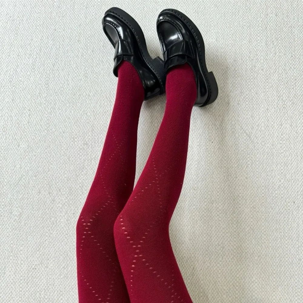 Y2K Fashionable Jacquard Knitted Stockings High-elastic Breathable Basic Pantyhose Soft Comfortable Argyle Tights Daily Wear