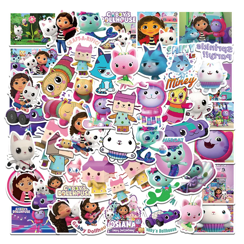 50PCS Cartoon Gabby's Dollhouse Stickers Cute Decals for Laptop Fridge Phone Skateboard Water Bottle Sticker Kids Girls Toy