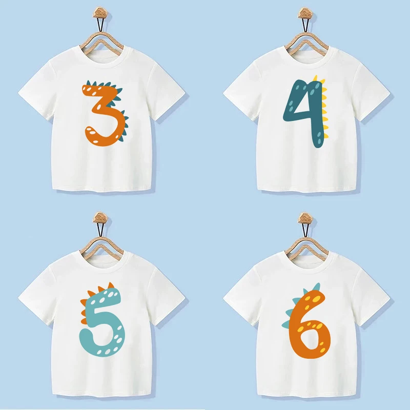 Number 1-9 Boys Girls Dinosaur Short Sleeves T-Shirts Children\'s Tshirt Birthday Gift T Shirt Baby Girl Tops Kids Hip Hop Tees