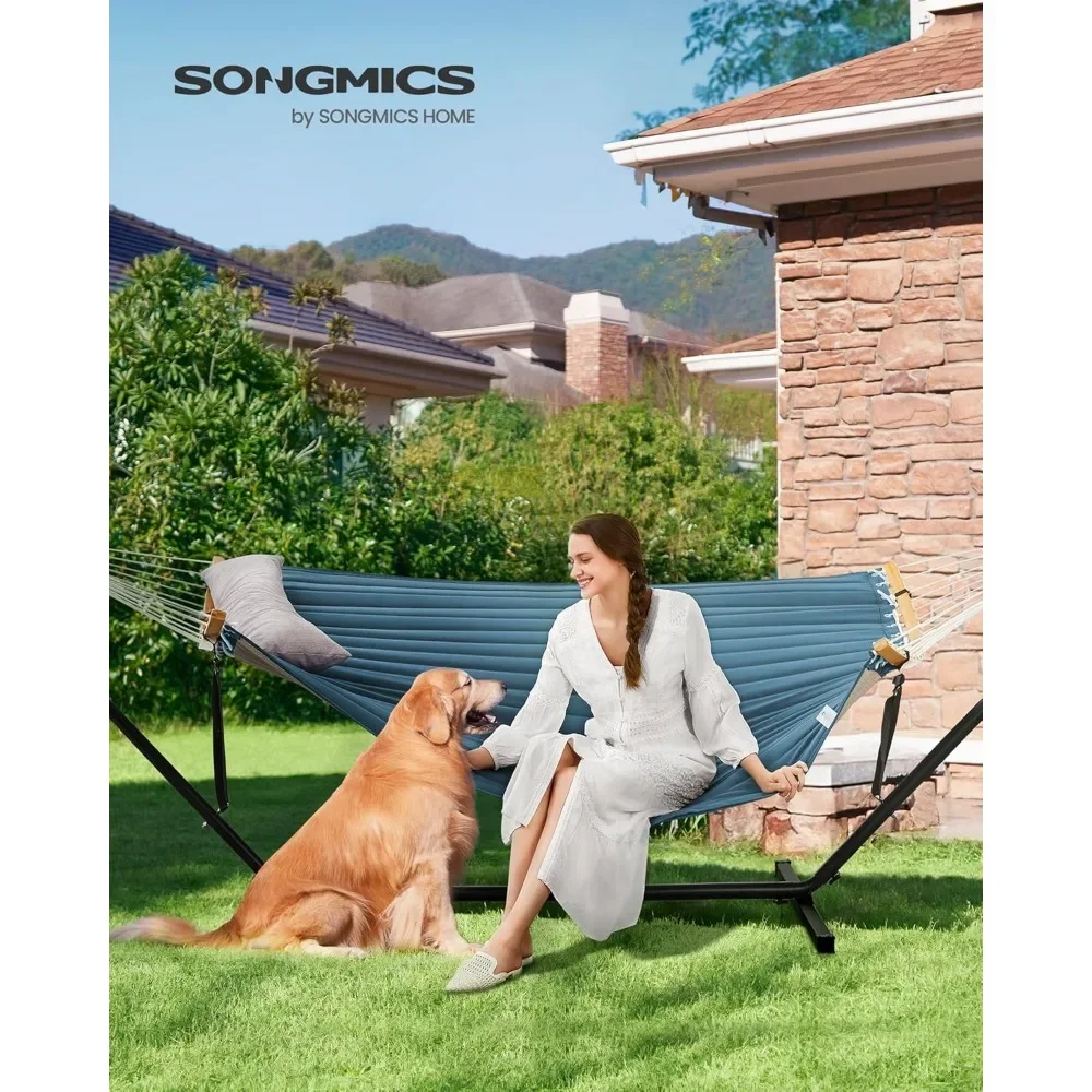 قمة الموضة - أرجوحة مع حامل، أرجوحة مبطنة مع موزعات من الخيزران المنحنية، وسادة، 78.7 × 55.1 بوصة، مبطن محمول #2