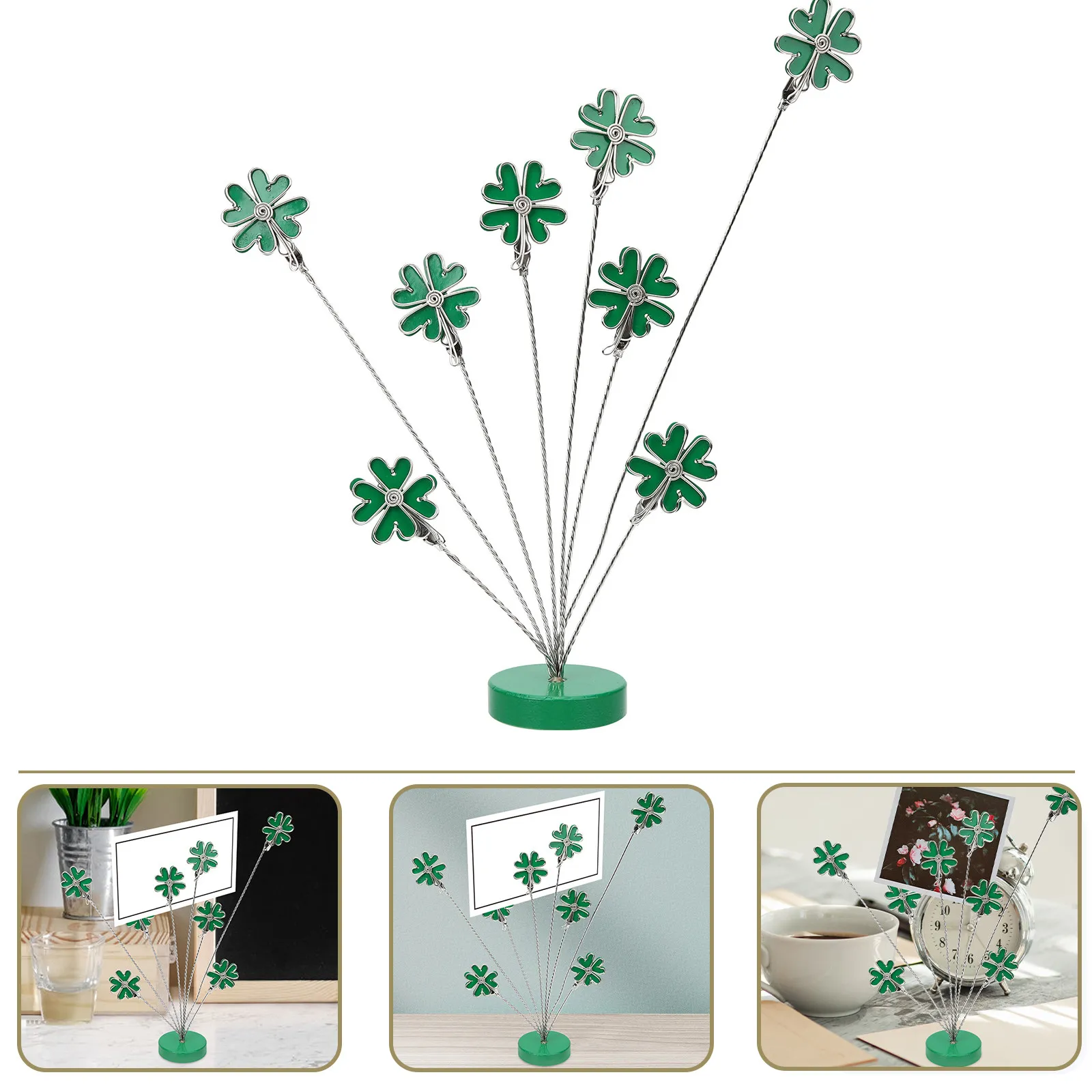 Sturdy Metal Clover Shape Photo Clip Stand Note Clamp for Home Office Party Decor Craft Project Gift Photo Menu Recipe Card