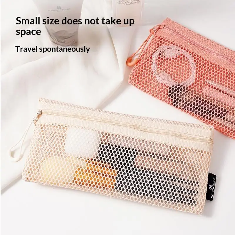 Breathable Mesh Zipper Storage Pouch Visible Large Capacity For Stationery Cosmetics Cables Travel