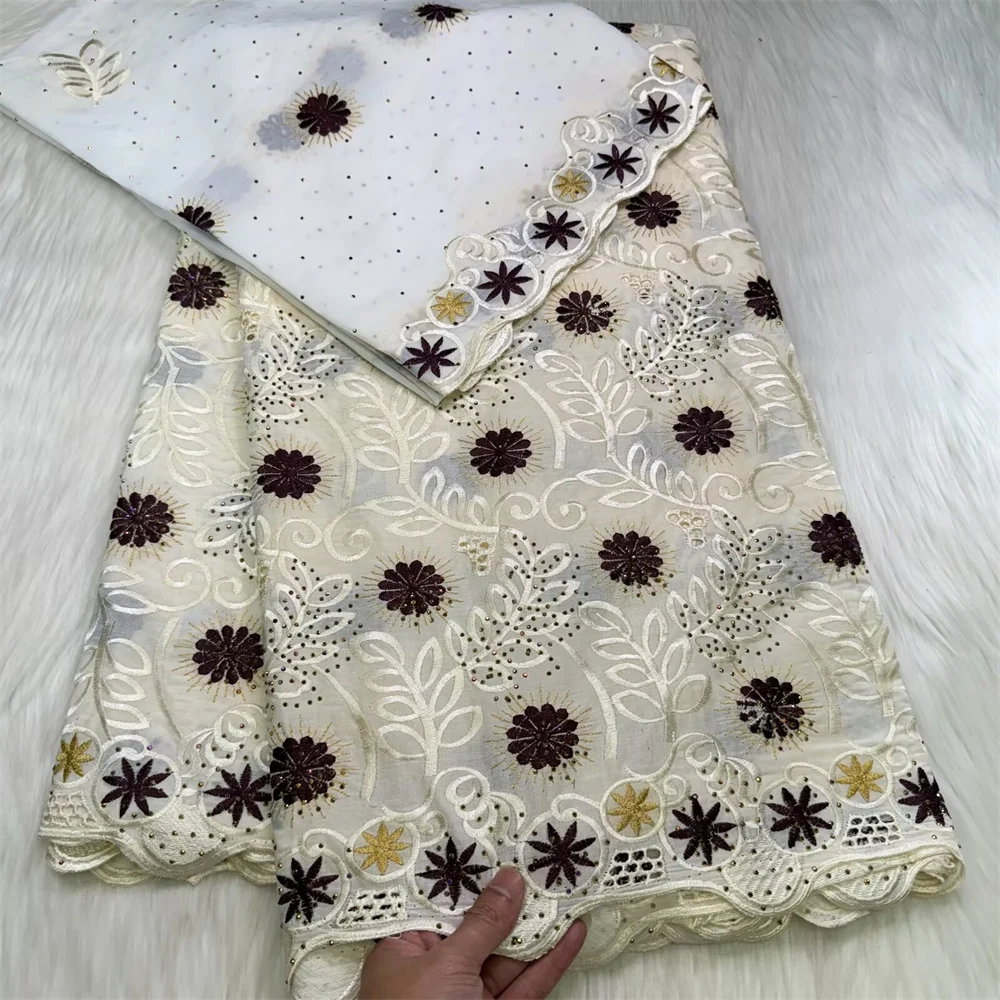 2024 Newest Design Swiss Voile Lace Fabric French Nigerian Cotton Yeoow With Stones For Sewing Women Evening Party Dresses