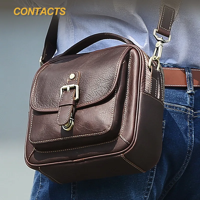 HTS-MB293 Head Layer Cowhide Men's Bag, Fashionable Genuine Leather Men's Single Shoulder Crossbody Bag