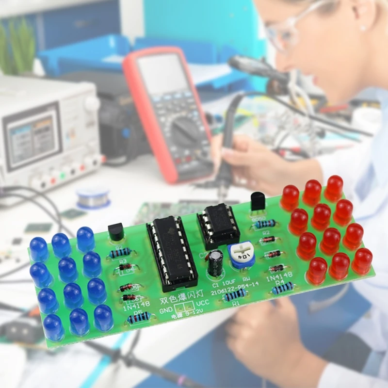 Electronic Flashing Lights Soldering Practice Board LED NE555 CD4017 IC LED Electronic Lights Kits  Blue Dual-Color