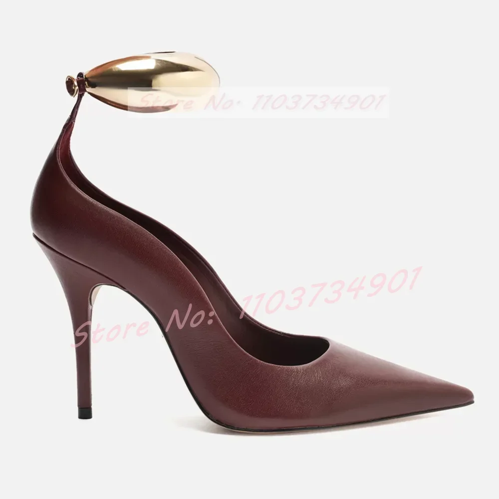 Gold Ring Ankle Strap Pumps Women Trendy Pointy Toe Patent Leather Thin Heels Shoes Ladies Sexy Party Novelty Big Size Pumps view 6