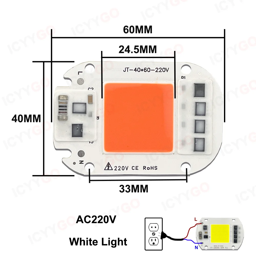 LED COB Lamp Beads 20W 30W 50W High Voltage Driver-Free AC 110V 220V Anti-Surge Full Spectrum Plant Growth Floodlight LED Chip