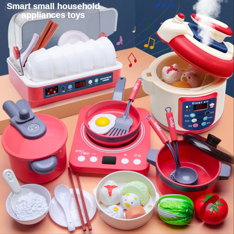 Kitchen Toys Mini Food Children Spray Electric Rice Cooker Toy Playing House Simulation Cooking Early Education For Girls Toys