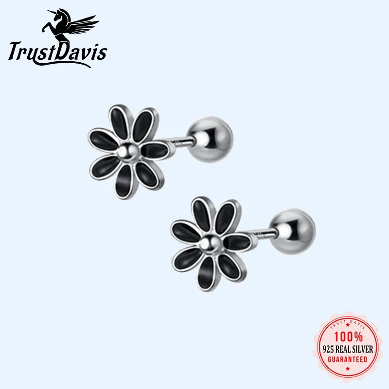 TrustDavis Real 925 Sterling Silver Fashion Sweet Glaze Flower Screw Stud Earrings For Women Wedding Party Fine Jewelry DB140