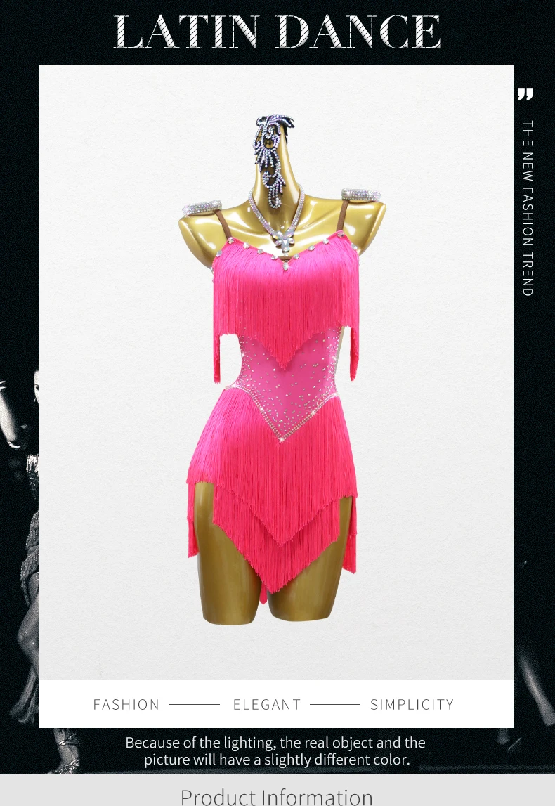 Lateinamerikanische Tanzkleidung, Damen-Ballkleidung, Bühnenoutfit, lyrisches Tanzkostüm mit Fransen, Mädchen-Übungskleid, passendes Kostüm, Karnevalstanzkleidung. – Detail 2