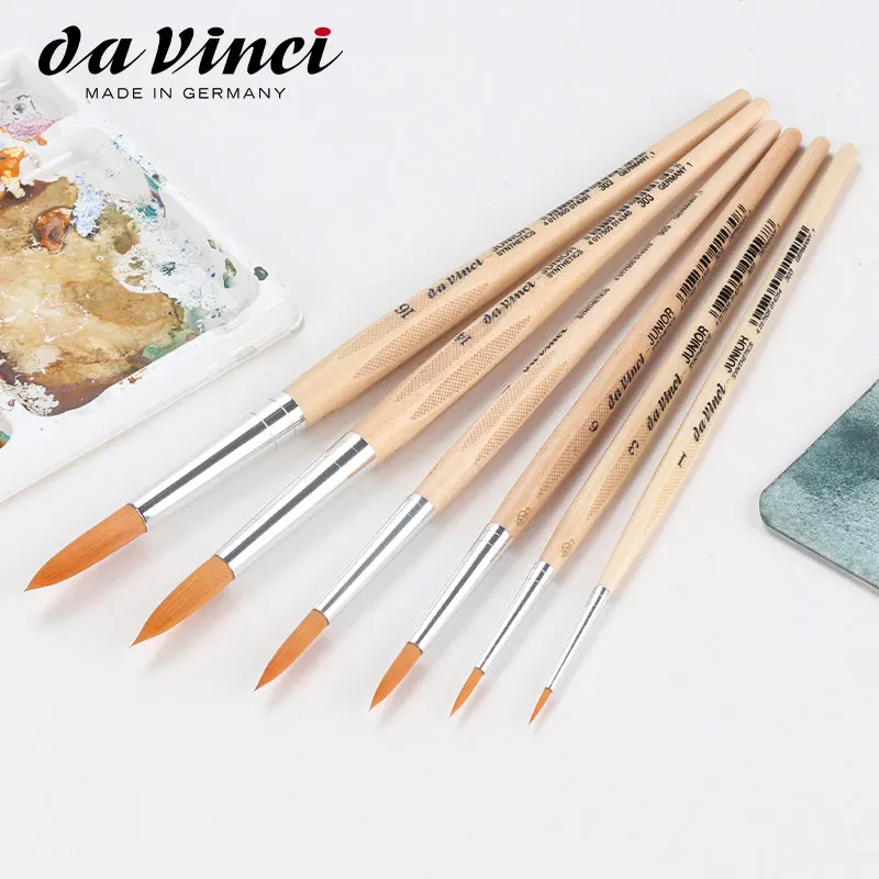 German Da Vinci Student Series 303 Junior Paint Brush, Round Elastic Synthetic with Lacquered Non-Roll Handle For Watercolors