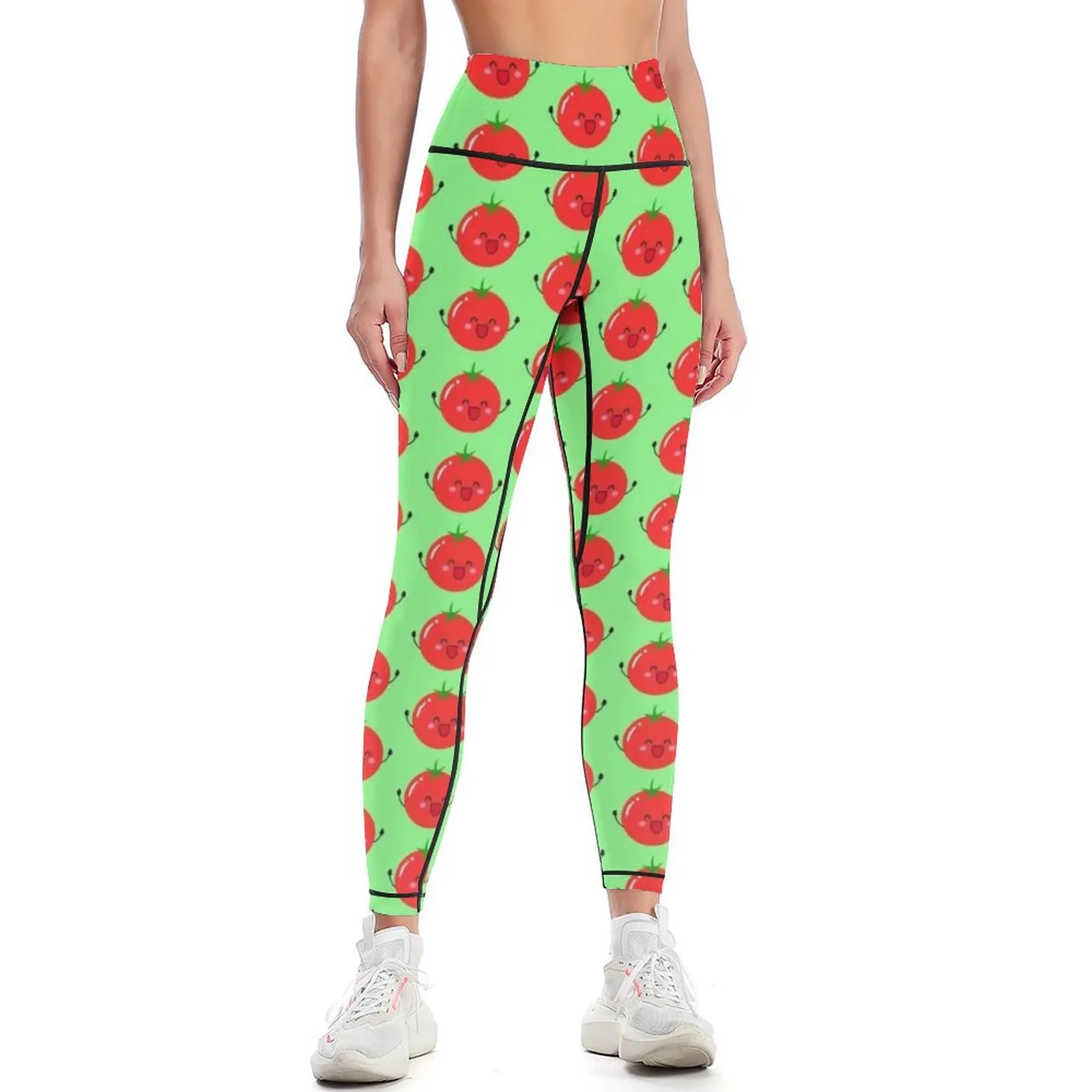 Cute happy tomato (Mint green BG) Leggings Women's trousers Pants sport gym's sportswear legging push up Womens Leggings