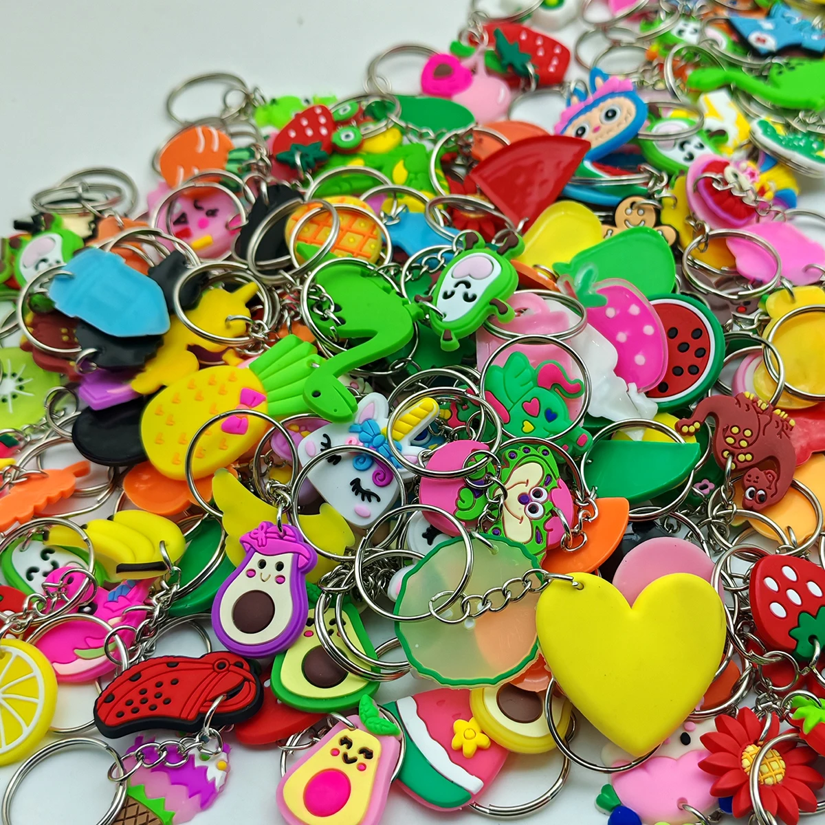 100Pcs (Mix) Random Cartoon PVC Pendant keychain， Ornament Bag Wallet keyring Classroom prizes ，Birthday party Gifts