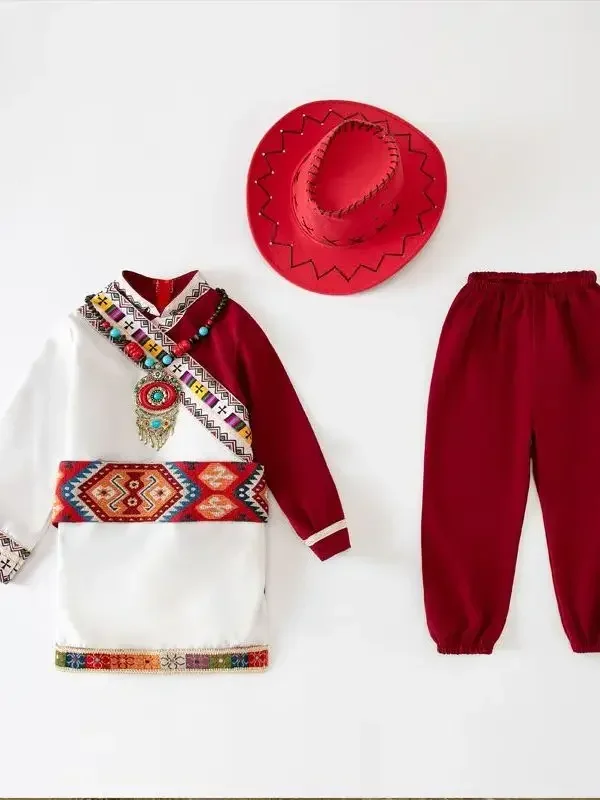 Winter Children's Tibetan Performance Attire Costume Boys And Girls' Water Sleeve Dance Performance Clothes Mongolian Dress