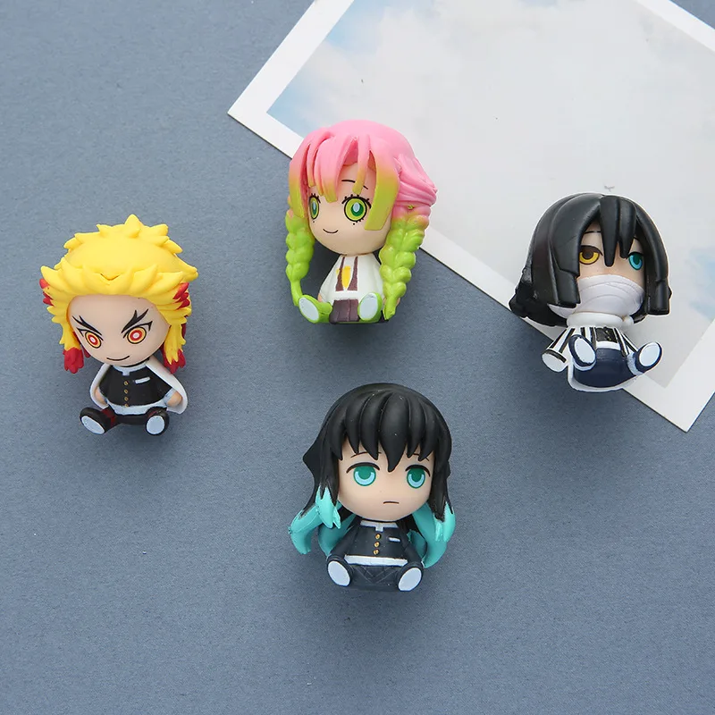 6Pcs/1Set Anime Demon Slayer Figure Kyoujurou Q Version Muichirou Model Sanemi Toy Obanai Kanroji Mitsuri Set Doll Decorate Gift