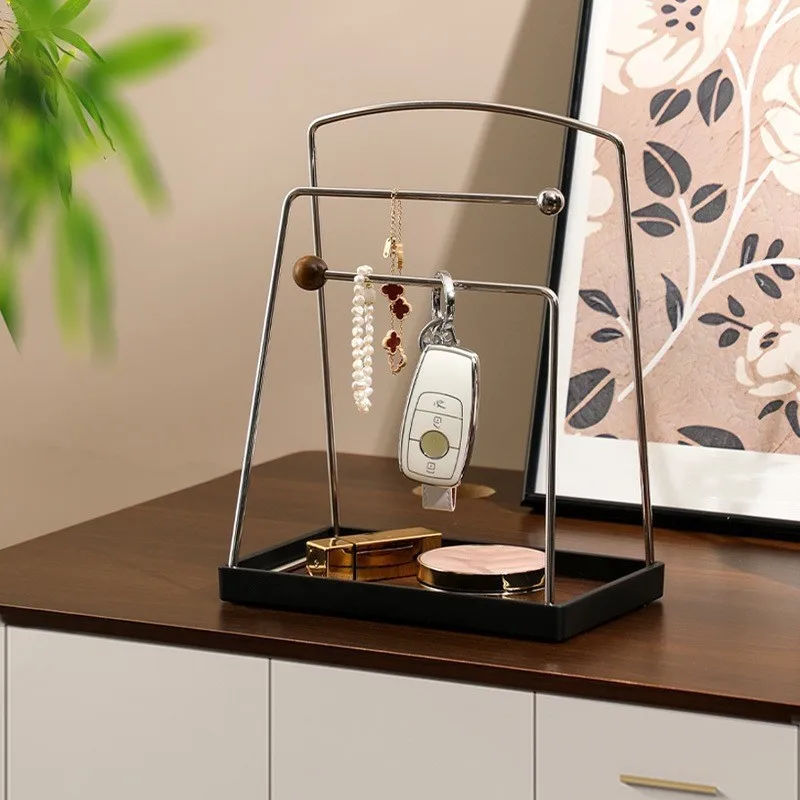J1UL1N Jewelry& Key Holder In Walnut Wood Color-Stainless Steel Entryway Organizer Tray