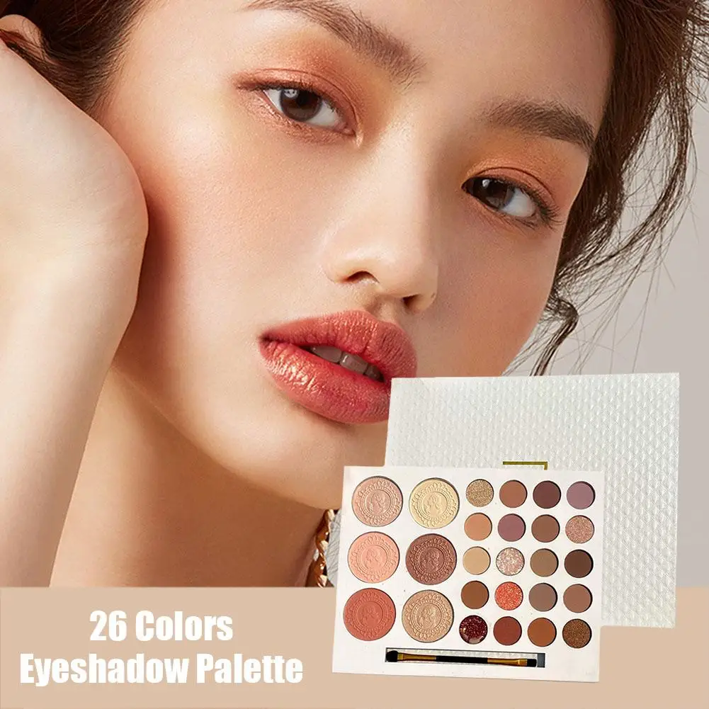 Paleta de sombra de ojos de 26 colores mate nacarado Color tierra resaltado maquillaje rubor sombra de ojos paleta larga ojo portátil Lasti A9K5